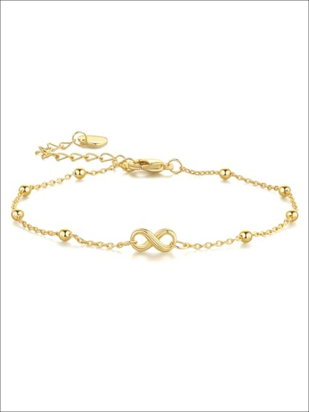 14k Gold Plated Beaded Chain Bracelet with Infinity Charm for Women